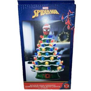 Marvel Spider-Man Christmas Ceramic Tree With Lights 11.6 New In Box